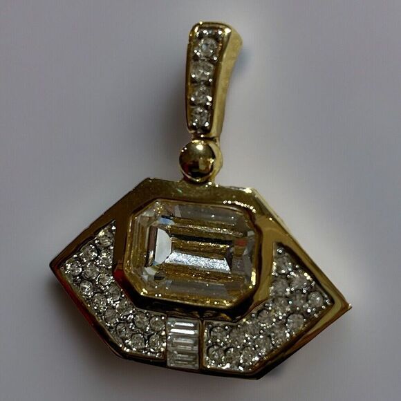 Carolee Goldtone Cubic Zirconia Pendant Slide Glam Mob Wife - Picture 3 of 8